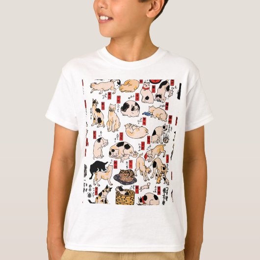 浮世絵風 猫柄: 国芳 Tシャツ (正面)