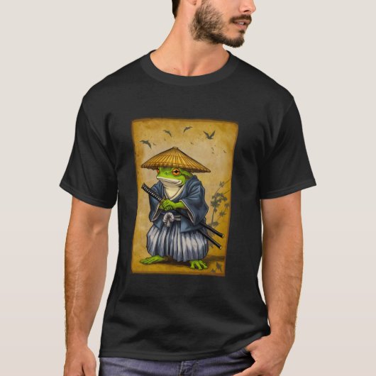 浮世絵 サムライ カエル 漢字 Tシャツ (正面)