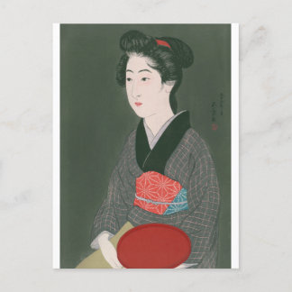 浮世絵[五葉]盆を持った女 ポストカード