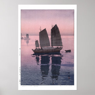 浮世絵 – 吉田 – 12 – セーリングボート夕べ- ポスター