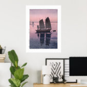 浮世絵 – 吉田 – 12 – セーリングボート夕べ- ポスター (ホームオフィス)