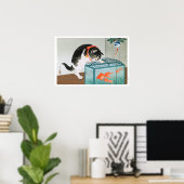 浮世絵 [小原古邨] 猫と金魚 (XS) ポスター (ホームオフィス)