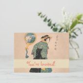 浮世絵　木版画　着物の女性 招待状 (スタンド正面)