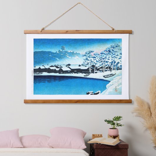 浮世絵[hasui] C28小城港の夜明け雪 吊り下げ型タペストリー (寝室)