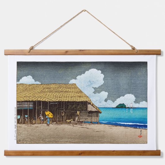 浮世絵[hasui] C32シーサイドコテージ、氷見、越中 吊り下げ型タペストリー (正面)