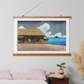 浮世絵[hasui] C32シーサイドコテージ、氷見、越中 吊り下げ型タペストリー (寝室)