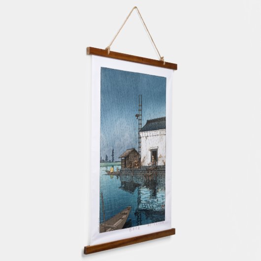 浮世絵- hasui - m02 – 雨の中の牛堀 – 吊り下げ型タペストリー (傾斜あり)