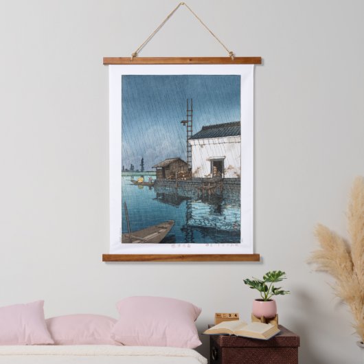 浮世絵- hasui - m02 – 雨の中の牛堀 – 吊り下げ型タペストリー (寝室)