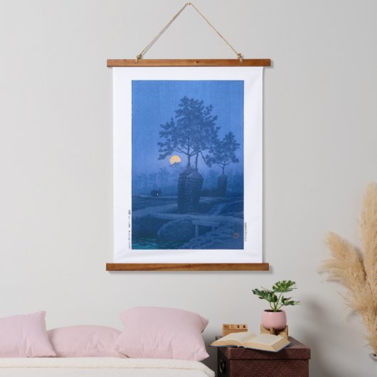 浮世絵- hasui - No.20 Moonlit Night at Gamo - 吊り下げ型タペストリー (寝室)