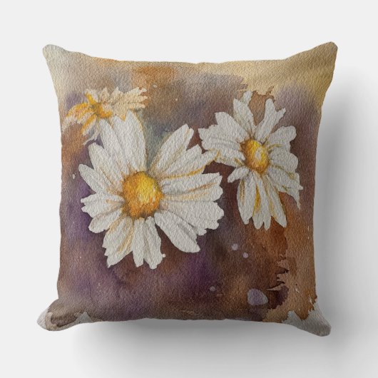 浮動デイジー水彩 クッション (正面)