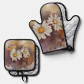 浮動デイジー水彩 鍋つかみ&鍋敷きセット (正面/裏面)