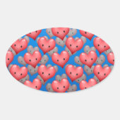 浮動ハートオン青 楕円形シール (正面)