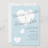浮動ハートレタリングス結婚クリプトのブルーグレー 招待状 (正面)