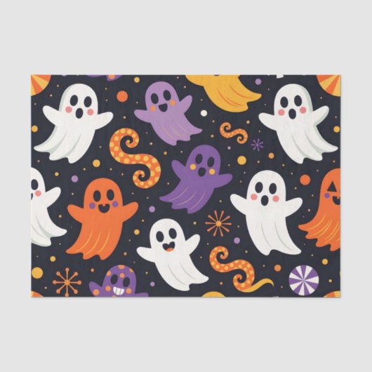 浮動フレンドリー幽霊と紙吹雪ハロウィーン 薄葉紙 (正面)
