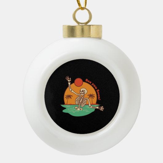 浮動中に振る遠くにスケルトン セラミックボールオーナメント (正面)
