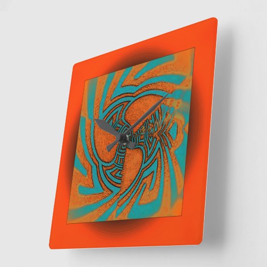 浮動抽象デザイン(オレンジ) (アクア付) スクエア壁時計 (傾斜)