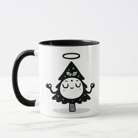 浮遊するヒイラギの木 - かわいい禅クリスマスの瞑想 マグカップ (左)