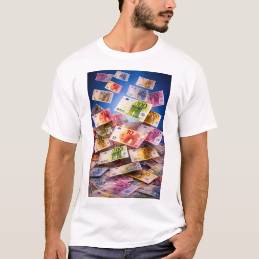 浮遊するユーロ紙幣 – お金の雨の抽象的なフィナ Tシャツ (正面)