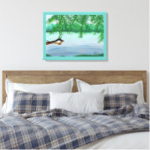 浮遊する丸太のある川の風景 絵画プリント キャンバスプリント (インサイチュ (寝室))
