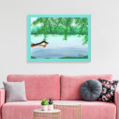 浮遊する丸太のある川の風景 絵画プリント キャンバスプリント (インサイチュ (リビング))