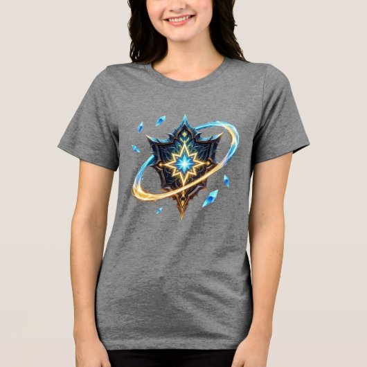 浮遊する刃を持つファンタジーエンブレム - 魔法のエネルギー トライブレンドTシャツ (正面)