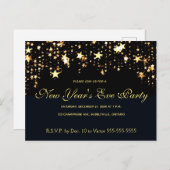 浮遊する金色の星とドットの新年パーティー インビテーションポストカード (正面/裏面)