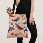 浮遊宇宙鯨類イラストレーション トートバッグ (クローズアップ)