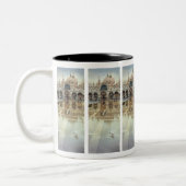 "浮遊宮殿"の建築の水彩画 ツートーンマグカップ (左)