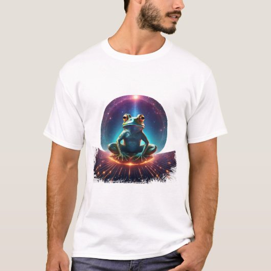浮遊小惑星に乗ったハガエルのポーズ Tシャツ (正面)