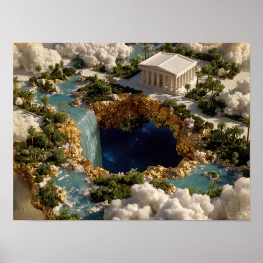 浮遊島の寺院 ファンタジーアート ポスター (正面)