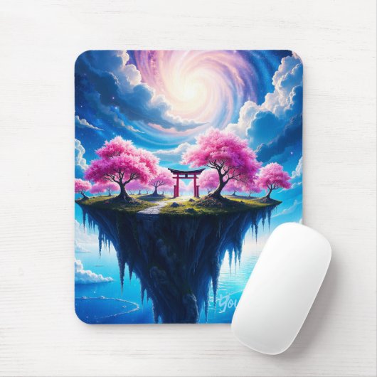 浮遊島の桜アート マウスパッド (マウス)