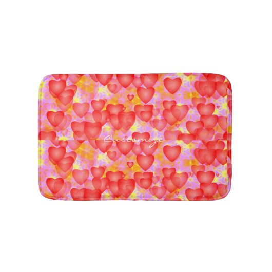 浮遊赤いハートパターン バスマット (正面)