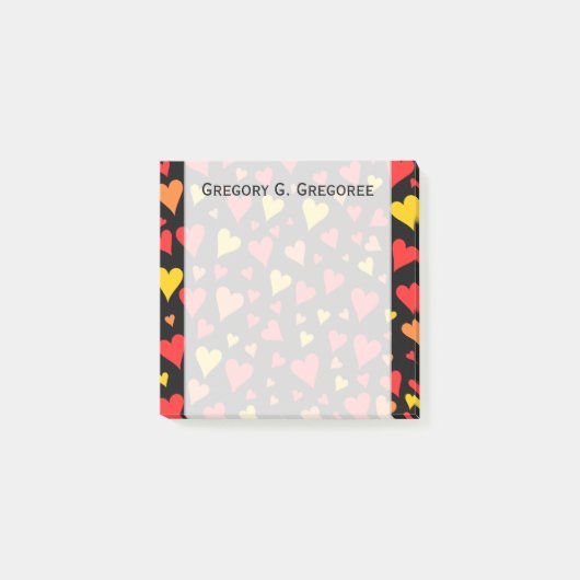 浮遊赤く、オレンジおよび黄色のハートパターン ポストイット (正面)