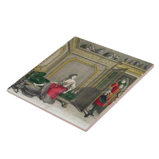 浴室のために衣服をとっている女性出版されたc.1688-90 タイル (側面)