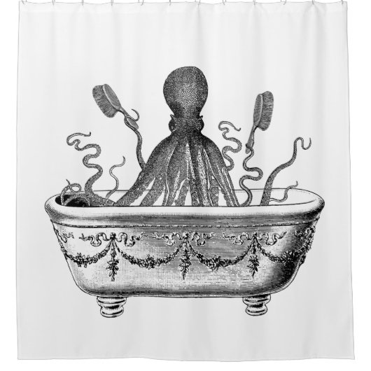 浴室のヴィンテージのタコが付いているシャワー・カーテン シャワーカーテン (正面)