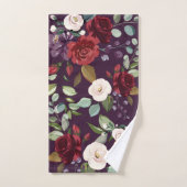 浴室タオルセットプラムパープルバラ金ゴールド バスタオルセット (ハンドタオル)