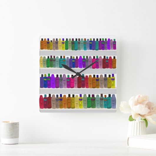 -浴室、サロン等のための…ボトルの虹を石鹸で洗って下さい スクエア壁時計 (ホーム)
