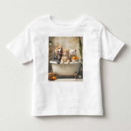浴槽おもしろい内の動物 トドラーTシャツ (正面)
