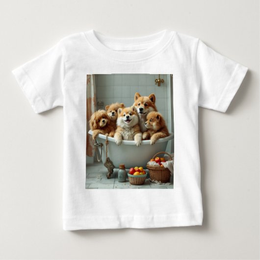 浴槽おもしろい内の動物 ベビーTシャツ (正面)