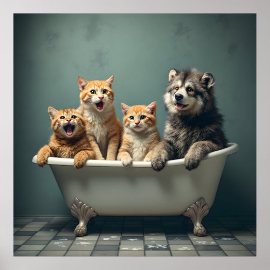 浴槽おもしろい内の動物 ポスター (正面)