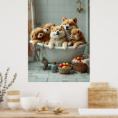 浴槽おもしろい内の動物 ポスター (キッチン)