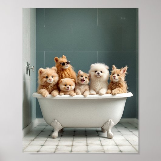浴槽おもしろい内の動物 ポスター (正面)