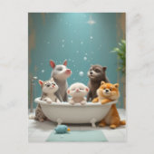 浴槽おもしろい内の動物 ポストカード (正面)