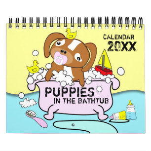 浴槽のカレンダーの子犬 カレンダー