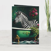 浴槽のゼブラ誕生日 箔グリーティングカード (裏面)