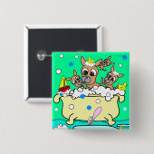 浴槽のチワワの子犬ボタン1 缶バッジ (正面&裏面)