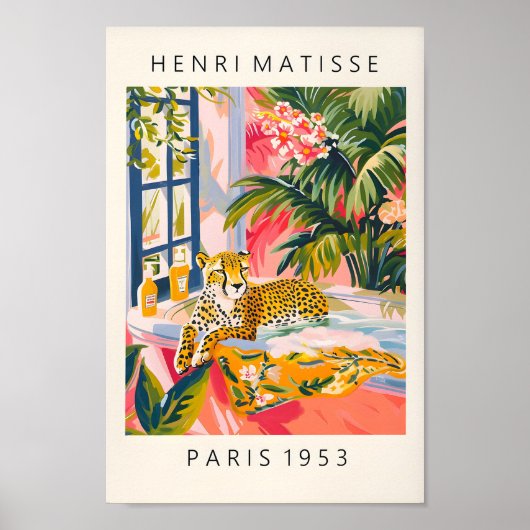 浴槽のポスターおもしろいにチーター、ミッドセンチュリープリント ポスター (正面)