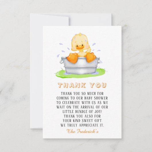 浴槽の中で鴨赤ちゃんシャワーありがとう サンキューカード (正面)