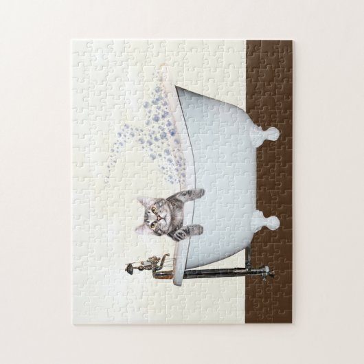 浴槽の中のタビー猫 ジグソーパズル (縦)