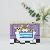 浴槽の中の3つのコーギー ポストカード (スタンド正面)